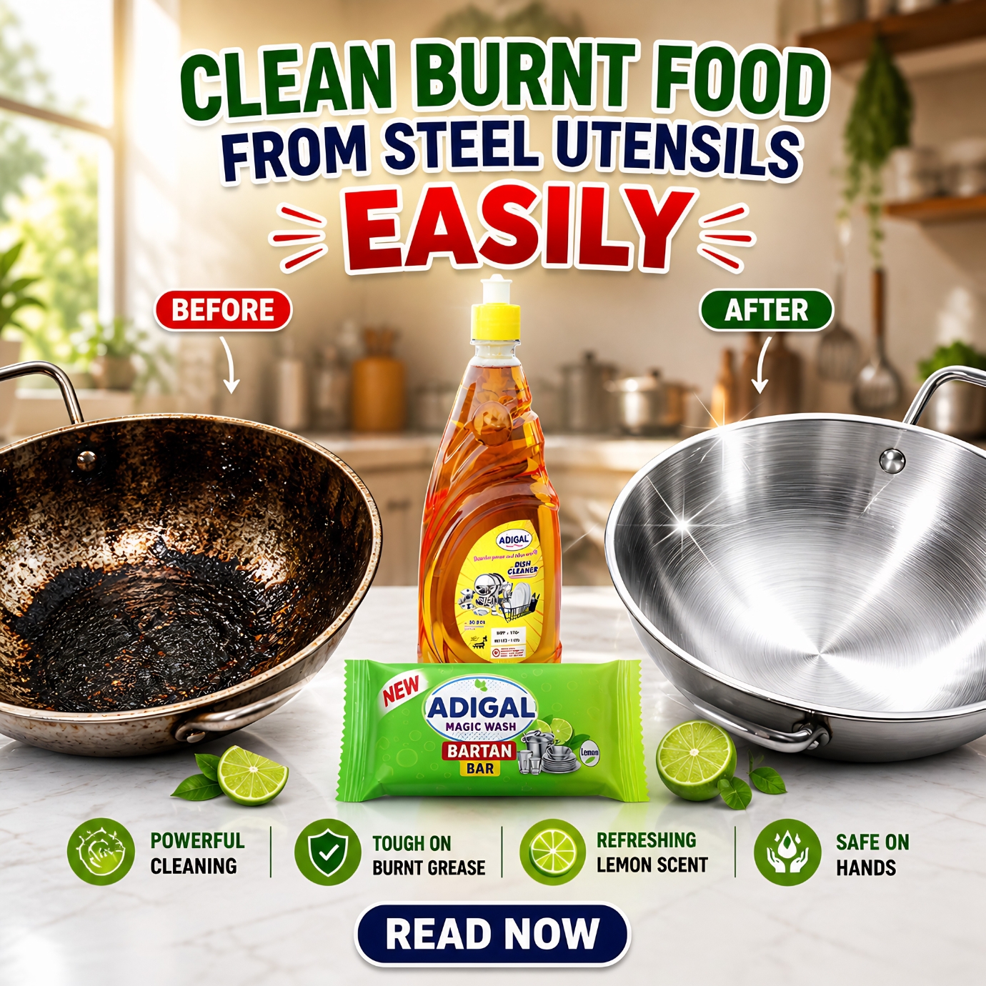 clean burnt food from steel utensils